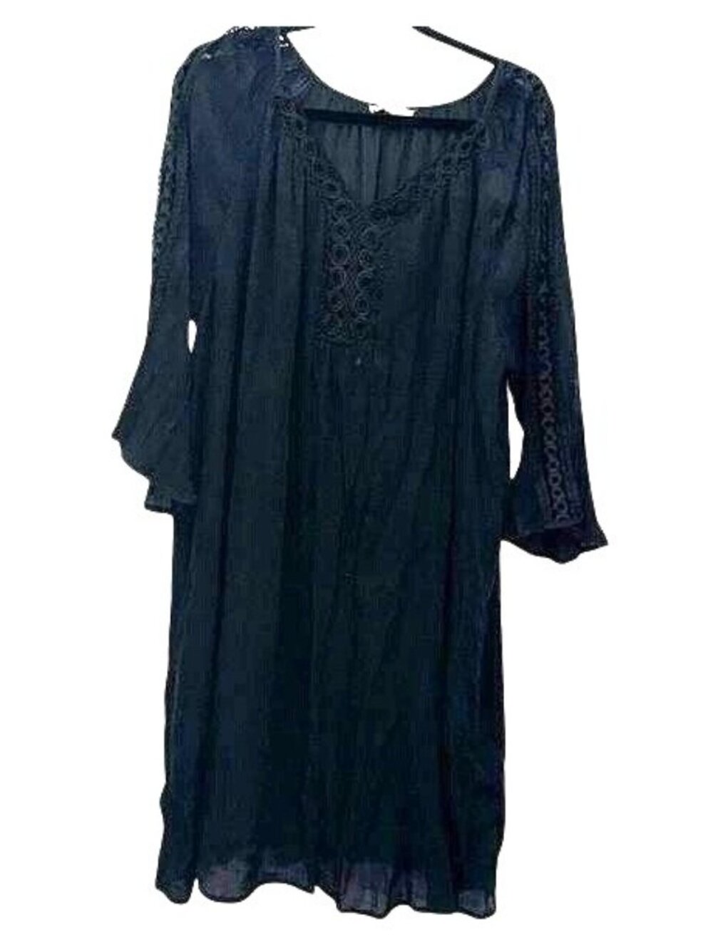 Black Indigo Rose Crochet Accent Tunic Dress 3X Womens Flowy Boho Style